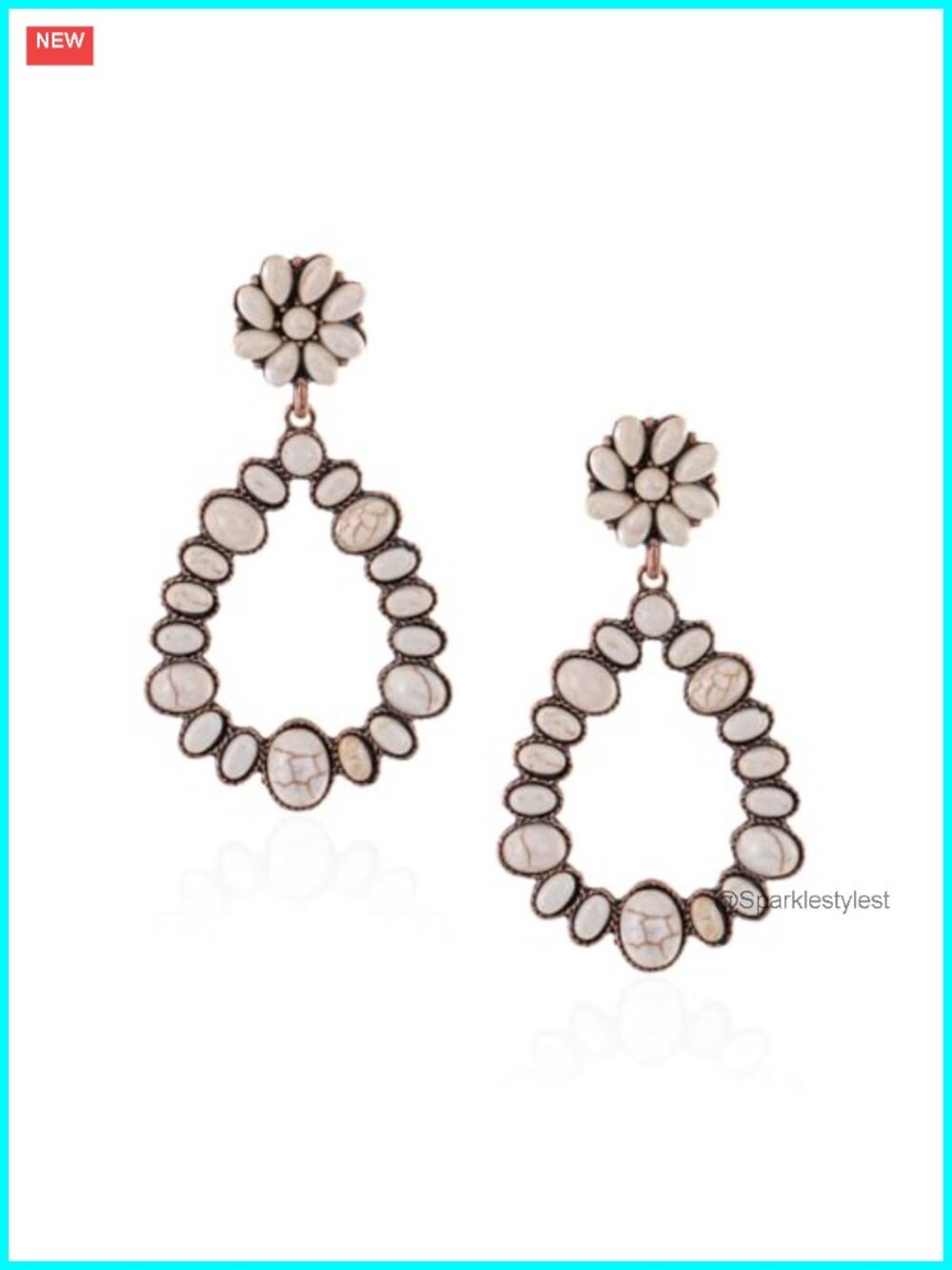 Western Turquoise Teardrop Hoop Dangle Drop Earrings Statement Cowgirl Jewelry